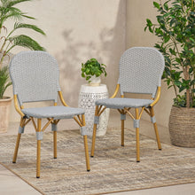 Load image into Gallery viewer, Outdoor Rattan And Aluminum Armless French Bistro Chairs (Set of 2) - Dark Gray
