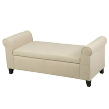 Load image into Gallery viewer, Glistening - Upholstered Storage Bench With Rolled Arms And Wood Legs - Beige
