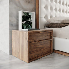 Load image into Gallery viewer, Modern Nightstand With Two Drawers - Light Brown Walnut
