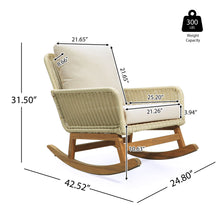Load image into Gallery viewer, Cushioned Rattan Rocking Chairs With Wooden Accent Table Modern 3 Piece Outdoor Seating Set For Patio Relaxation - Ivory
