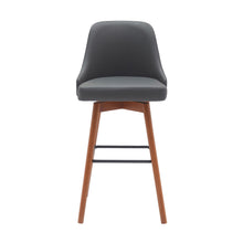 Load image into Gallery viewer, Faux Leather With Solid Wood Swivel Bar Height Bar Chair - Gray And Wood Brown

