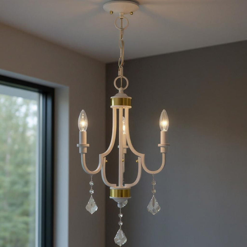 22" Three Light Dimmable Chandelier With Shades - White