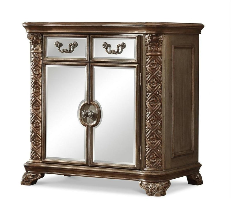 Carved Scrollwork Solid Wood Two Drawer Combo Dresser - Gold