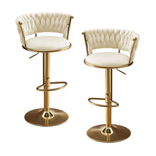 Load image into Gallery viewer, Velvet Metal Low Back Adjustable Height Swivel Bar Chairs (Set of 2) - Beige / Gold
