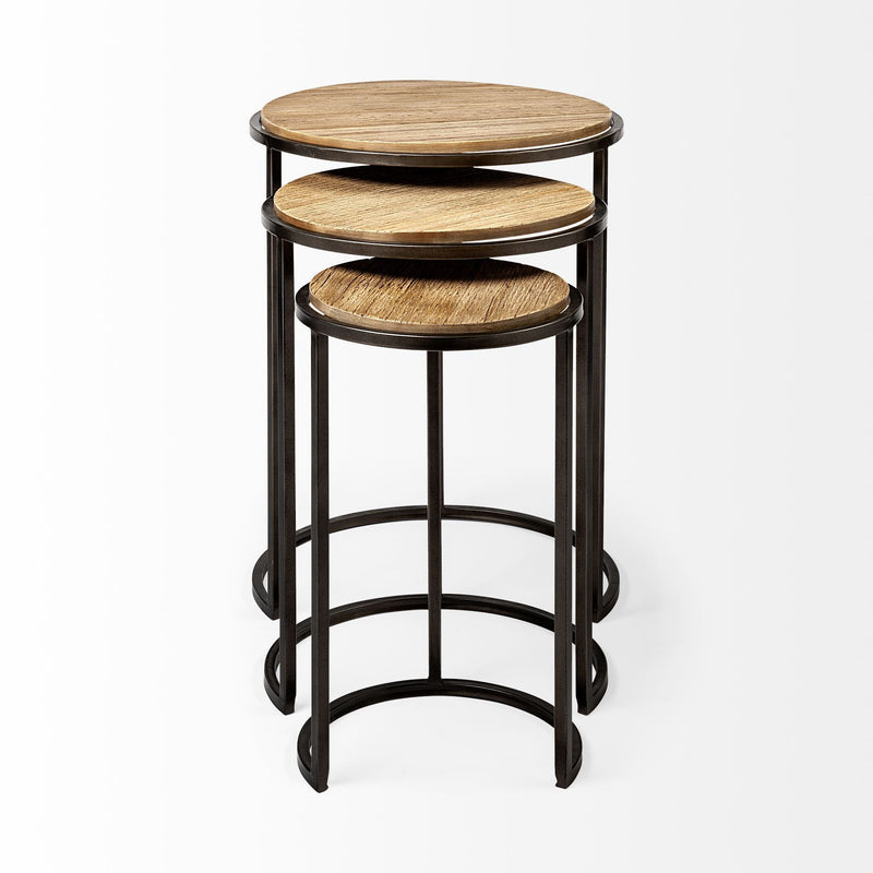 Solid Wood Round End Table (Set of 3) - Black And Brown
