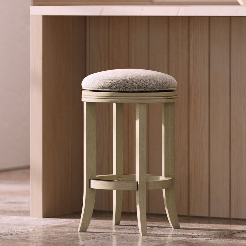 Solid Wood Swivel Backless Counter Height Bar Chair - Gray / Ivory