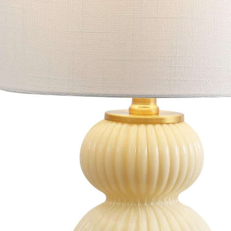 Gourd Table Lamp LED With Drum Shade - Ivory