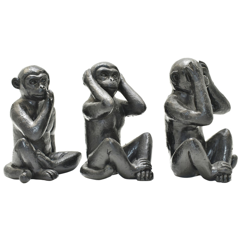 Monkey Tabletop Sculpture (Set of 3) - Black