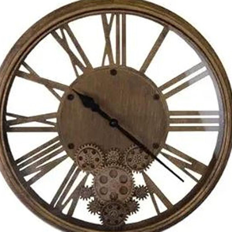 Silent Skeleton Exposed Gear Round Wall Clock (626341) - Antiqued Gold / Black