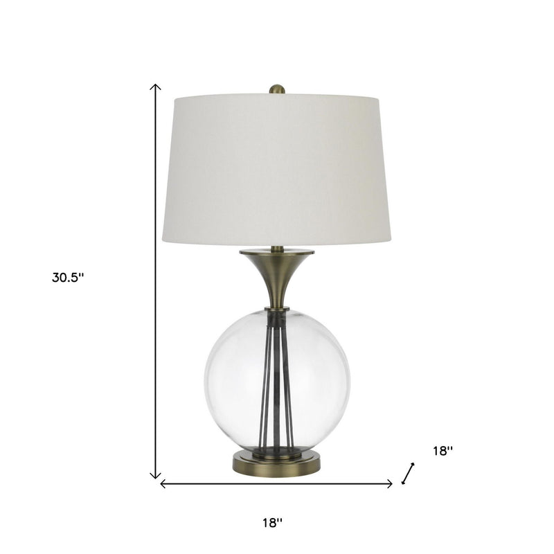 Metal Globe Table Lamp With White Empire Shade - Bronze