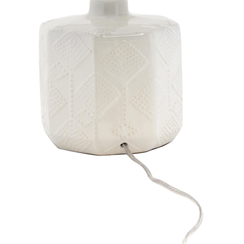 Round Table Lamp With Drum Shade - Off White