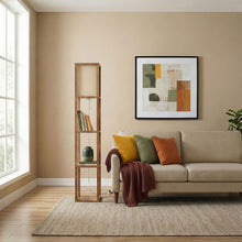 Load image into Gallery viewer, Pinnacle - Shelf Floor Lamp For Bedroom / Living Room, Long Shade - Natural Wood / White
