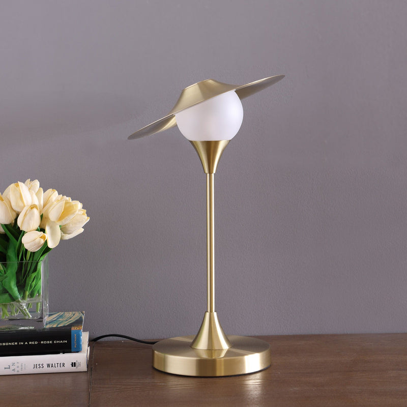 Globe LED Table Lamp With Gold Novelty Shade - Gold