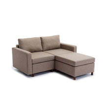 Load image into Gallery viewer, 2 Seat Module Sectional Sofa Couch With 1 Ottoman for living room,Seat Cushion and Back Cushion Non-Removable and Non-Washable,Brown
