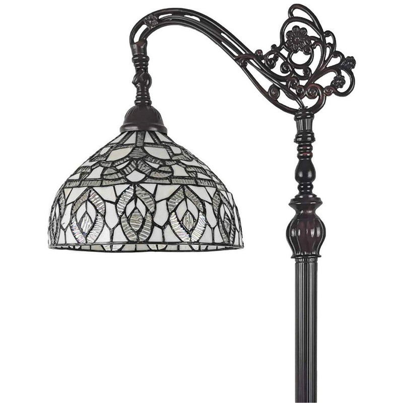 72" Traditional Shaped Floor Lamp With White Peacock Feather Stained Glass Dome Shade - Brown