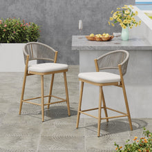 Load image into Gallery viewer, Outdoor 26&quot; Counter Height Metal Frame Counter Stools With Scallop Shaped Backrest &amp; Water Resistant Cushions
