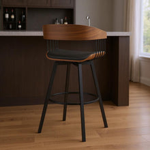 Load image into Gallery viewer, Faux Leather And Metal Swivel Bar Height Bar Chair - Black
