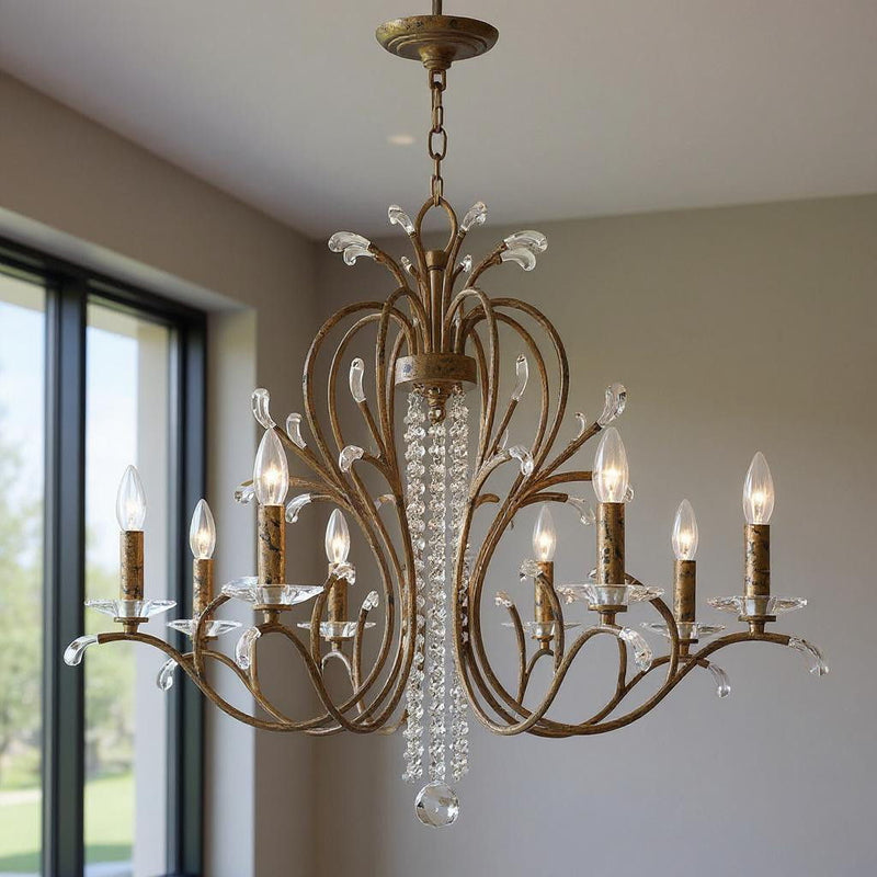 28'' Eight Light Dimmable Chandelier With Shades - Bronze