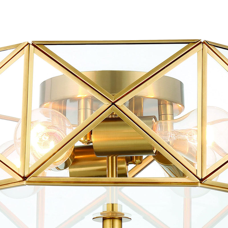 Unique Statement Four Light Metal Dimmable Flush Chandelier - Brass