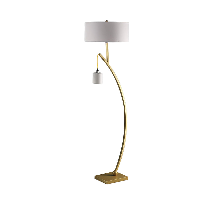 Dual Arc Floor Lamp With White Drum Shade - Matte Gold