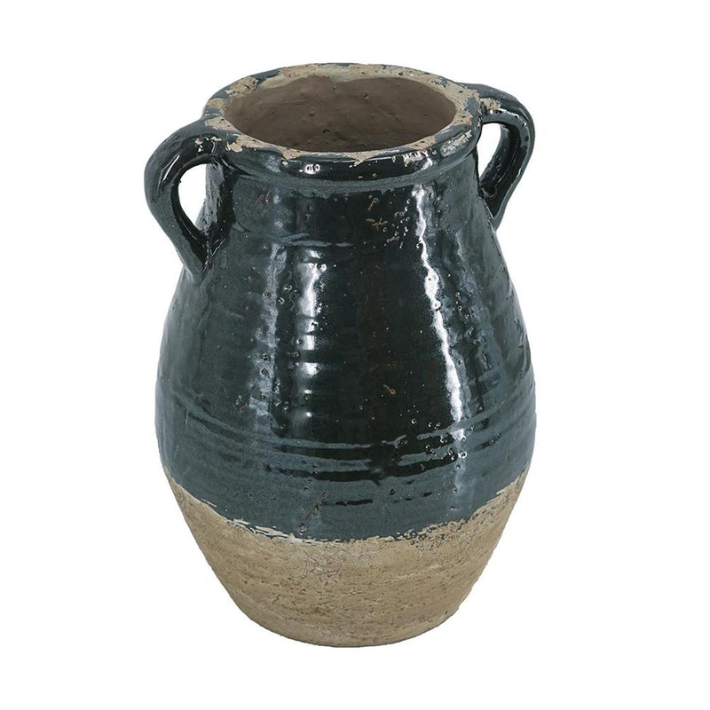 Block Round Jug Vase - Forest Green / Sand