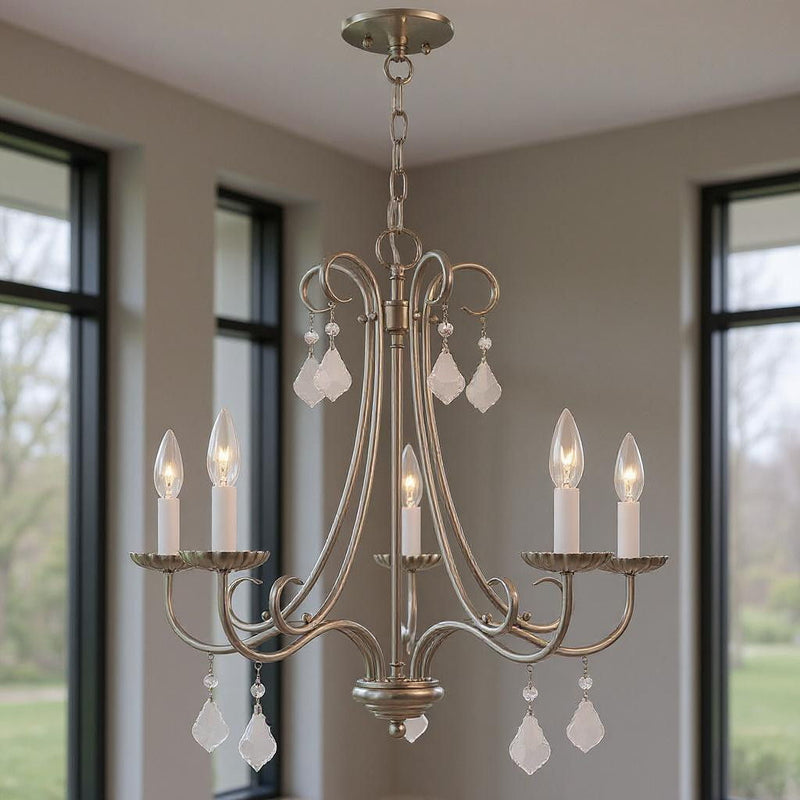 22" Five-Light Dimmable Chandelier With Shades - Nickel