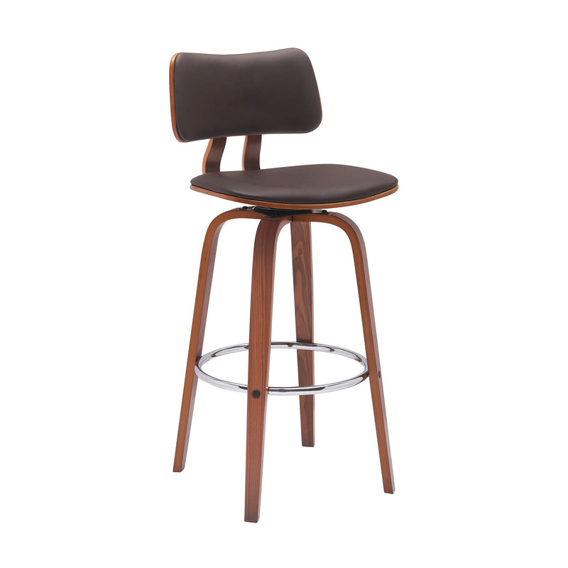 Faux Leather Swivel Low Back Bar Height Bar Chair - Brown And Wood Brown
