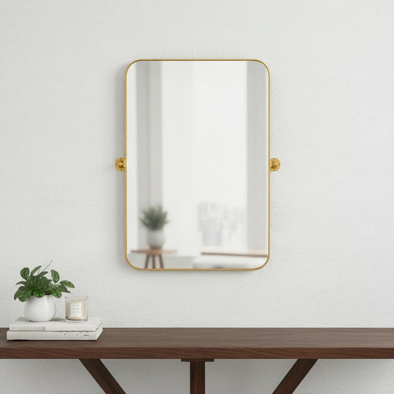 32" Iron Wall Mounted Framed Accent Mirror - Gold