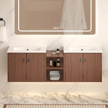 Load image into Gallery viewer, Soft Close Doors Bathroom Vanity With Small Storage Shelves, 24" And 12" Combination Cabinet - Reddish Brown
