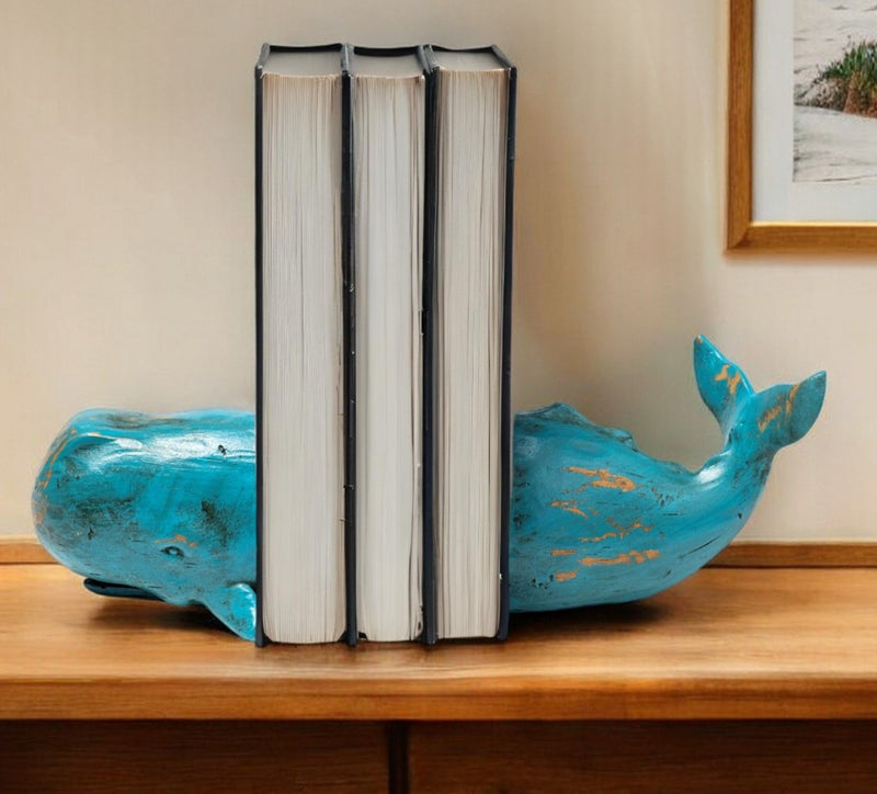 Whale Decorative Bookends (Set of 2) - Aqua