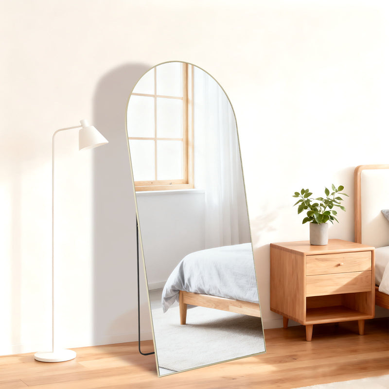 57" Aluminum Arch Freestanding Framed Standing Mirror - Gold