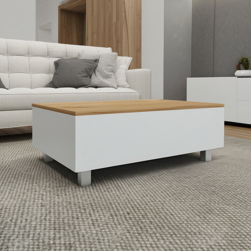 32" Wood And Metal Lift Top Coffee Table - White And Oak