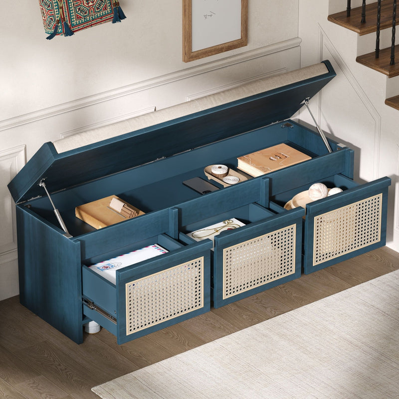 Entryway Shoe Bench With Drawers & Button Tufted Cushion