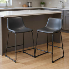 Load image into Gallery viewer, 24" Transitional Faux Leather And Steel Counter Height Bar Chairs (Set of 2) - Black
