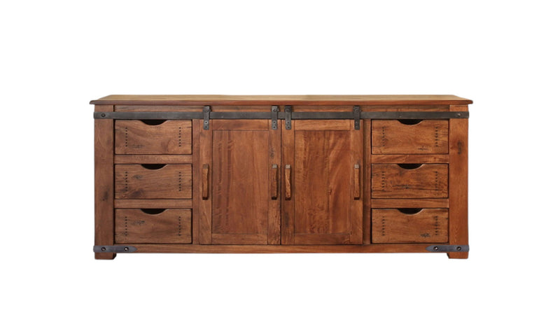 Solid Wood Enclosed Storage Distressed TV Stand - Brown