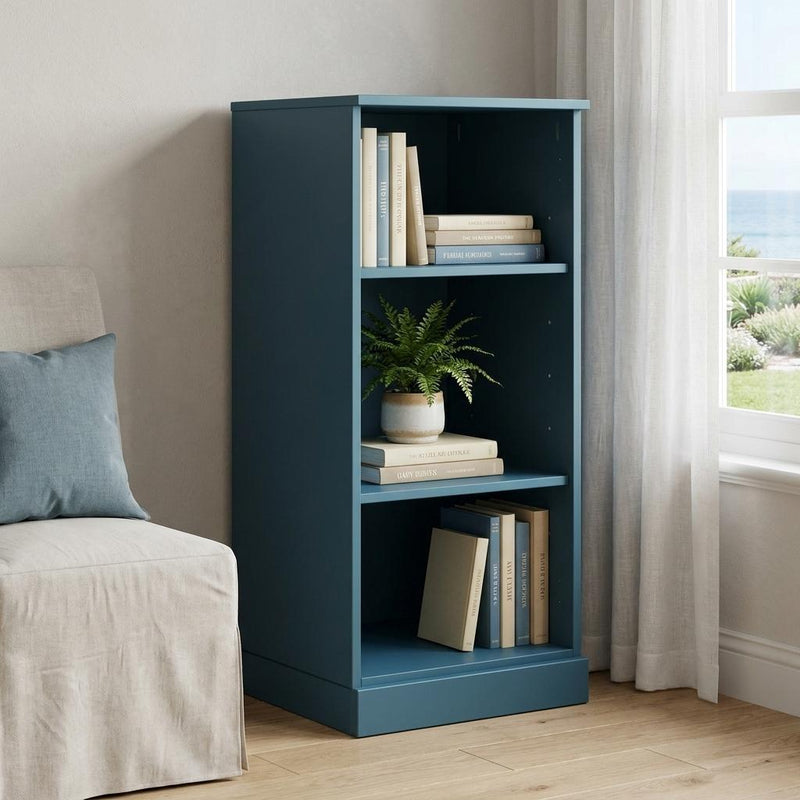 Solid Wood Adjustable Three Tier Library Bookcase - Teal Blue
