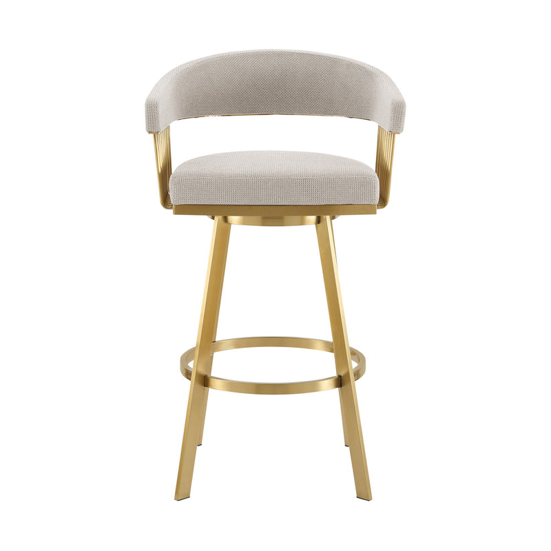 26" Fabric And Stainless Steel Low Back Counter Height Swivel Bar Chair - Gold / Taupe