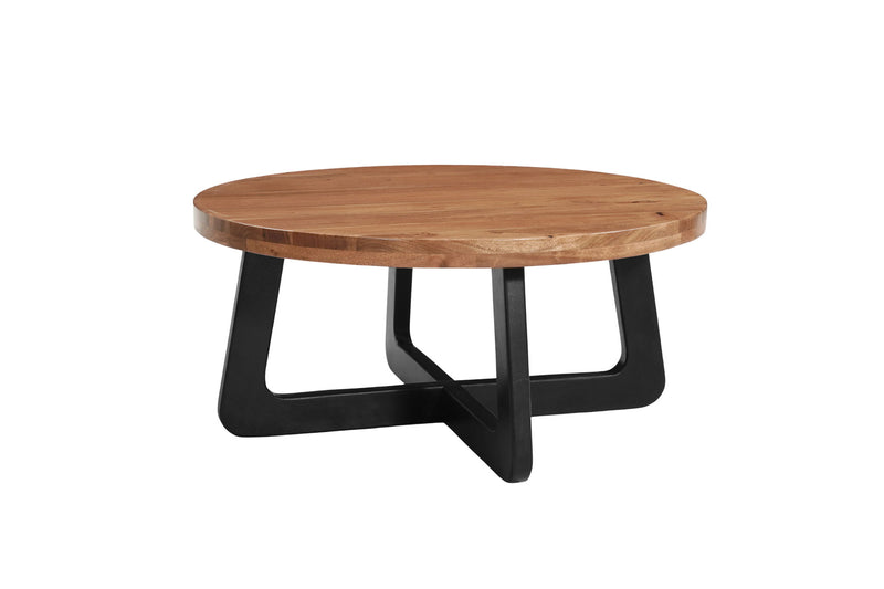 Solid Wood Iron Round Cross Legs Coffee Table (Set of 2) - Natural / Black