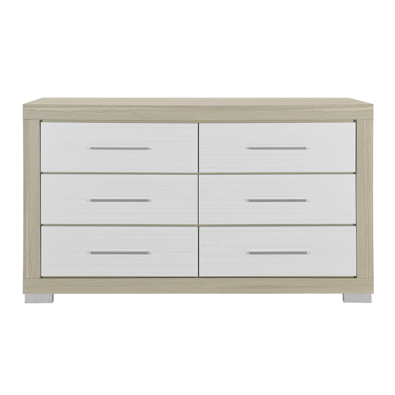 63" Wood Six Drawer Double Dresser - Natural And White