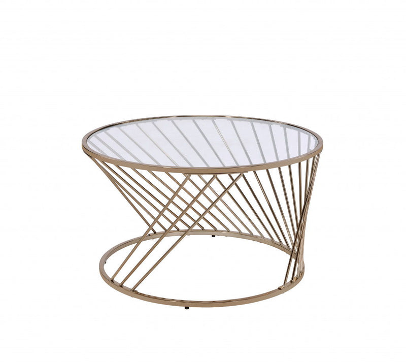 Glass And Metal Round Coffee Table - Champagne And Clear