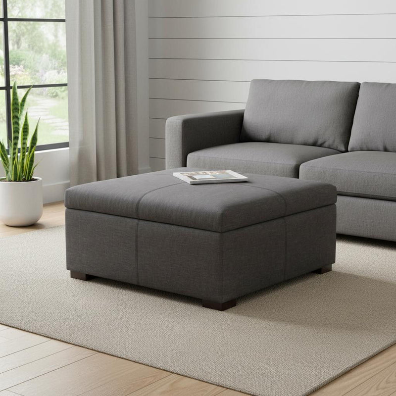 Modern Upholstery Storage Ottoman - Walnut / Slate Gray