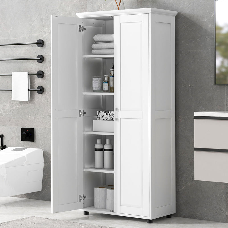 Storage Cabinet With Adjustable Shelves, 2 Doors, Rectangle Design For Bathroom