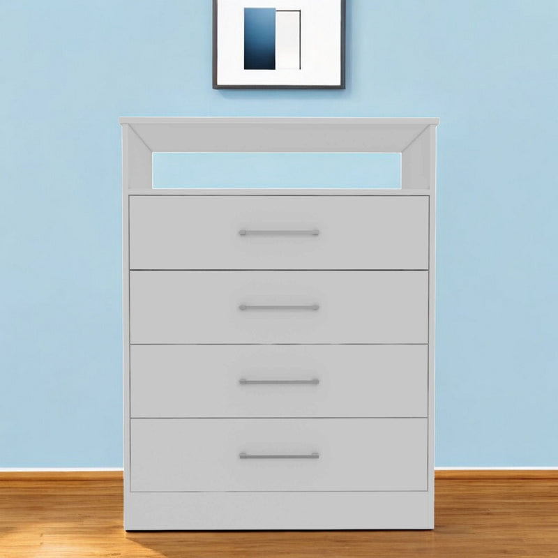 Modern Four Drawer Dresser With Hutch - White