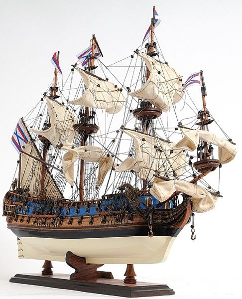 Hand Painted 1700 Goto Predestination Medium Model Boat - Blue / Brown