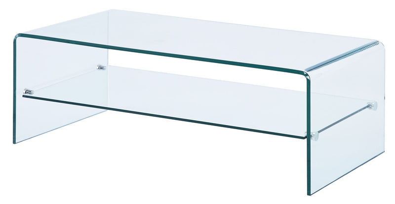 43" Glass Sled Coffee Table With Shelf - Clear