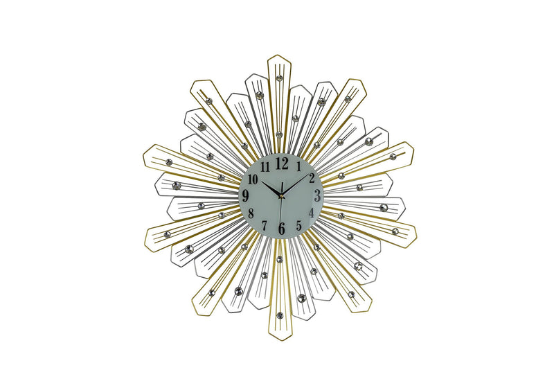 Faux Crystals Silent Analog Sunburst Wall Clock - Gold / Silver / White