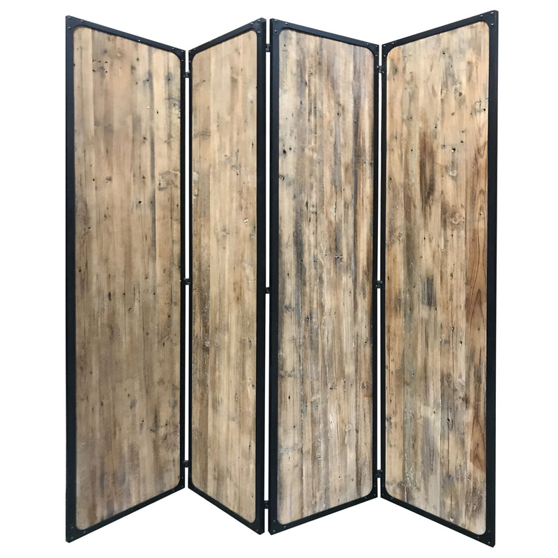 84" Solid Wood Folding Four Panel Screen Room Divider - Brown