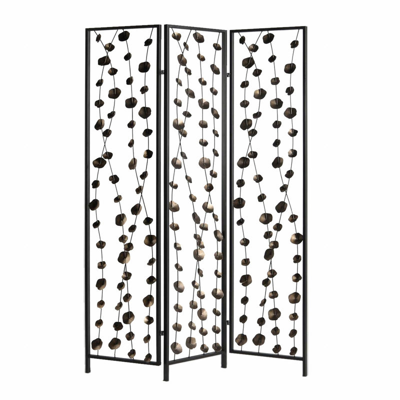 71" Iron Folding Three Panel Screen Room Divider - Gray
