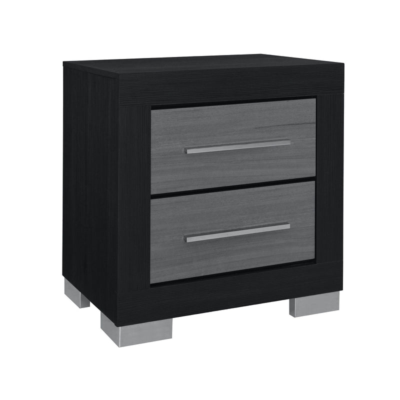 23" Wood Square Two Drawer Nightstand - Black And Gray
