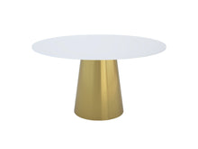 Load image into Gallery viewer, 54" Marble And Metal Pedestal Base Round Top Dining Table - Gray / White
